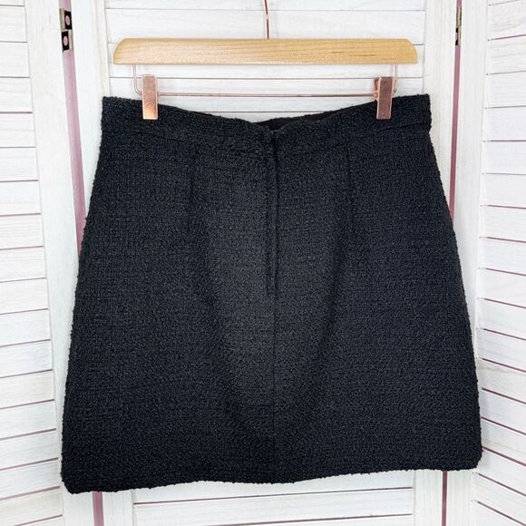 H&M Tweed A Line Skirt Rhinestone Faux Buttons Black 8 - Picture 9 of 14